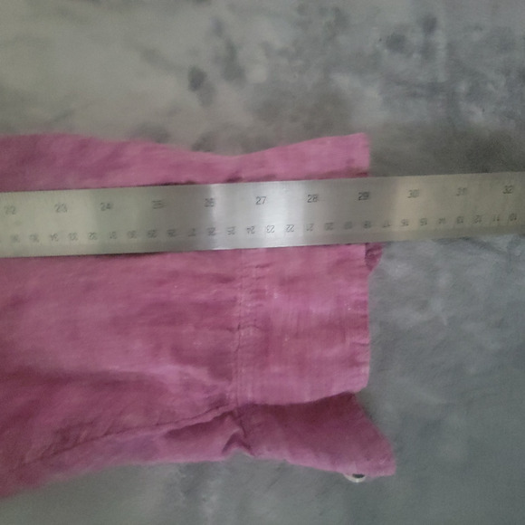 Talbots Popover Shirt Plus 3X Linen Long Sleeve Roll Tab 100% Linen Top Pink - Picture 10 of 12